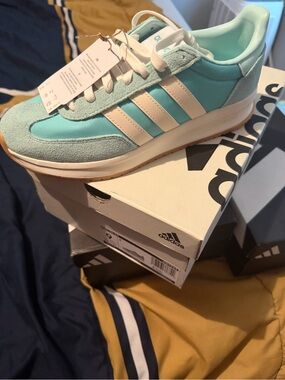 adidas Mint Green and Cream Retro Runner Sneakers